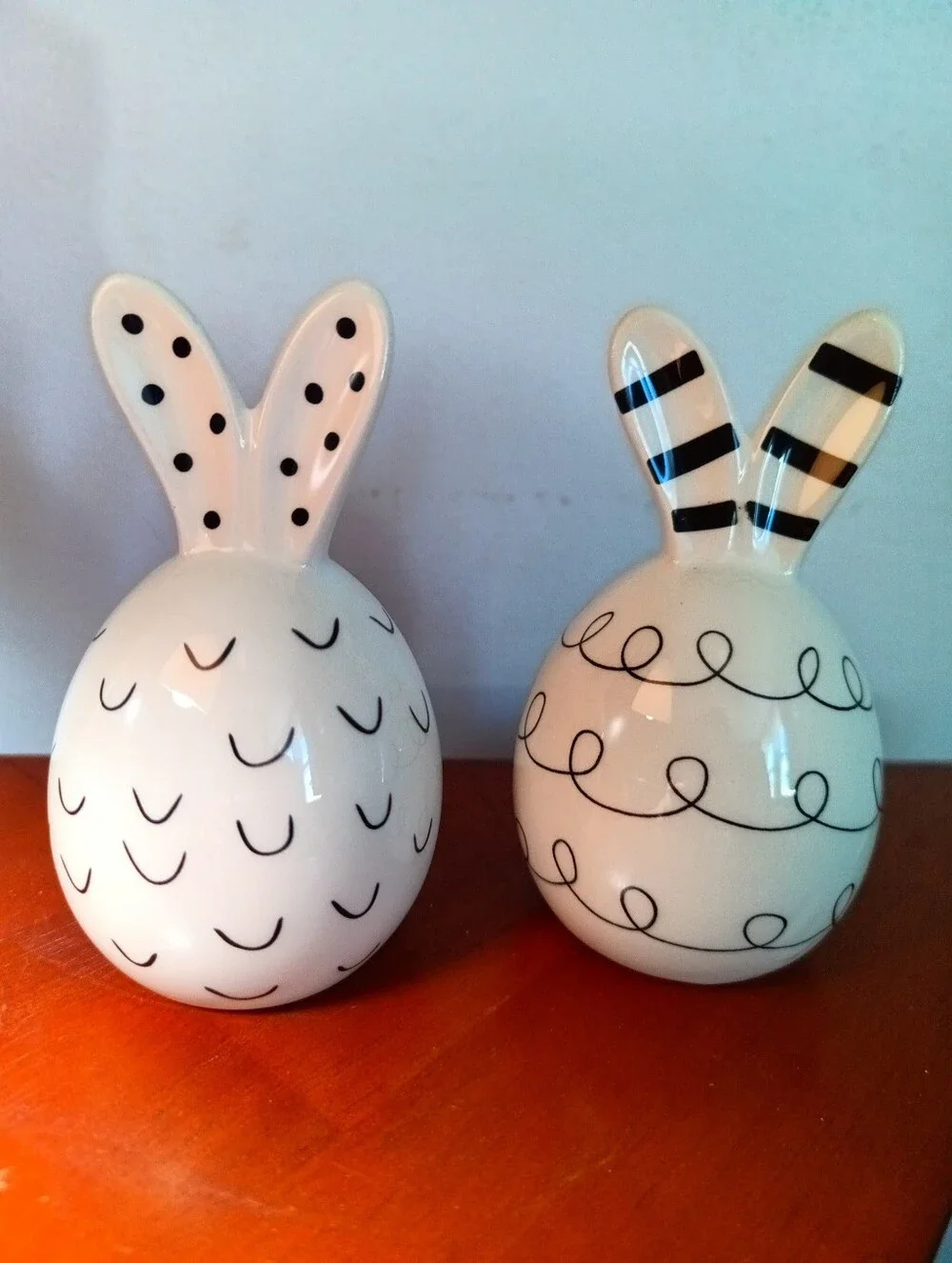 Cute Ceramic Bunny Pair Salt And Pepper Shakers– White with Black Details